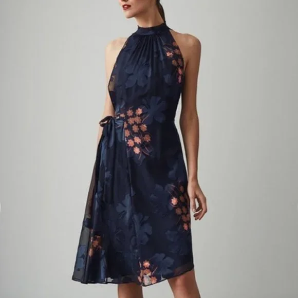 Reiss Lake Floral Halterneck Burnout Dress - Picture 1 of 4